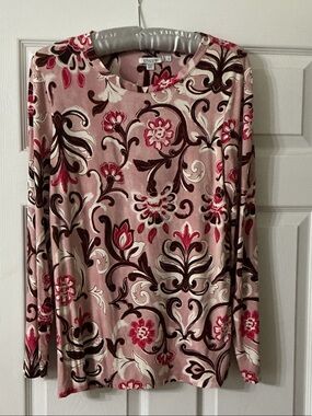 Chico's Rose-Pink Floral Velvet Long Sleeve Top